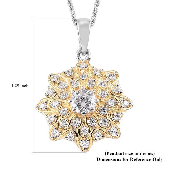 CZ Cluster Pendant Necklace 20 Inches in Vermeil Yellow Gold & Platinum Over Ste - Picture 4 of 5